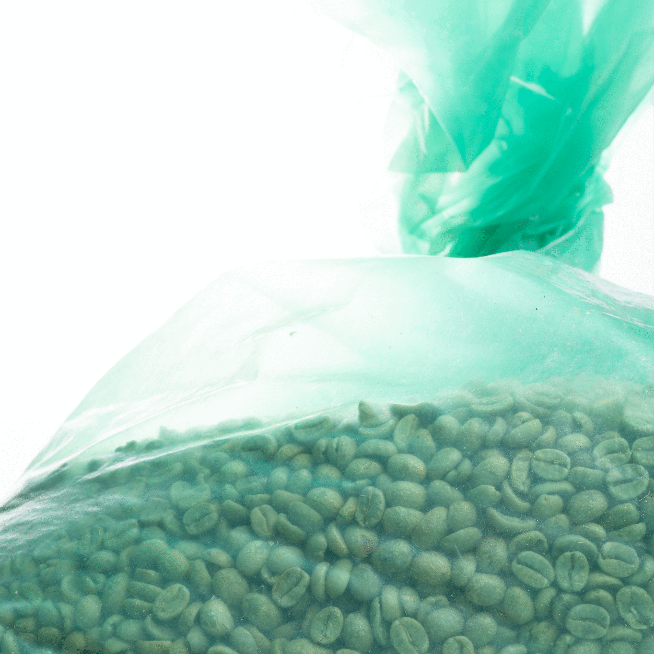 Green coffee beans in green bag